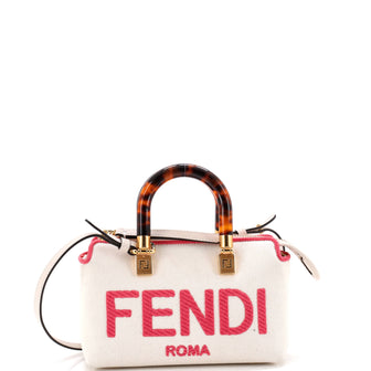Fendi Logo By The Way Top Handle Bag Embroidered Canvas Mini