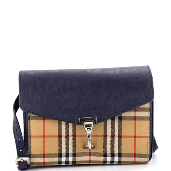 Burberry Macken Crossbody Bag Leather and Vintage Check Canvas Small