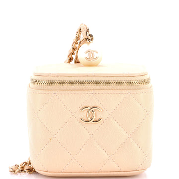 Chanel Classic Pearl Vanity Case with Chain Quilted Caviar Mini