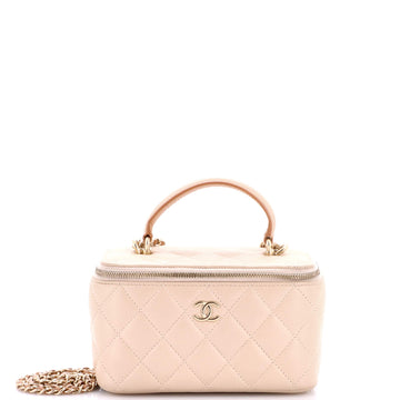 Chanel Classic Top Handle Vanity Case with Chain Quilted Lambskin Small