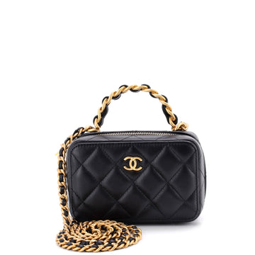 Chanel CC Chain Handle Zip Around Vanity Case with Chain Quilted Lambskin Mini