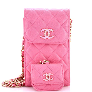 Chanel Crystal CC Flap Phone Holder Crossbody Bag with AirPods Pro Case Quilted Caviar