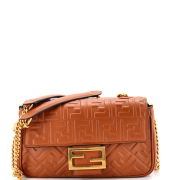 Fendi Midi Baguette Chain Bag Zucca Embossed Leather Medium