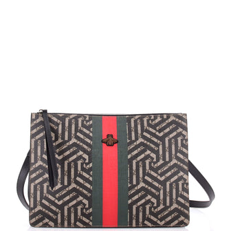 Gucci Bee Web Zip Messenger Bag Caleido GG Coated Canvas Large