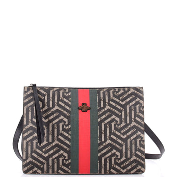 Gucci Bee Web Zip Messenger Bag Caleido GG Coated Canvas Large