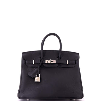 Hermes Birkin Handbag Black Togo with Palladium Hardware 25