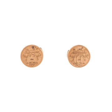 Hermes Ex-Libris Stud Earrings 18K Rose Gold XS