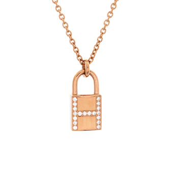 Hermes Amulettes Cadenas Pendant Necklace 18K Rose Gold with Diamonds