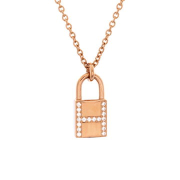 Hermes Amulettes Cadenas Pendant Necklace 18K Rose Gold with Diamonds
