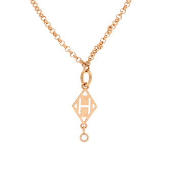 Hermes Gambade H Pendant Necklace 18K Rose Gold with Diamond