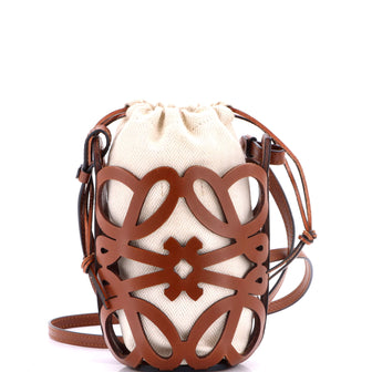 Loewe Anagram Drawstring Bucket Crossbody Bag Leather with Canvas Mini