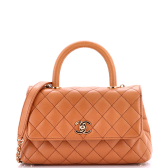 Chanel Coco Top Handle Bag Quilted Caviar with Lizard Embossed Handle Mini