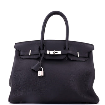 Hermes Birkin Handbag Black Clemence with Palladium Hardware 35