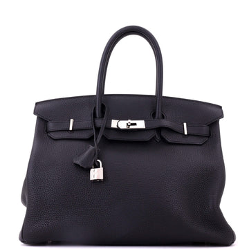 Hermes Birkin Handbag Black Clemence with Palladium Hardware 35