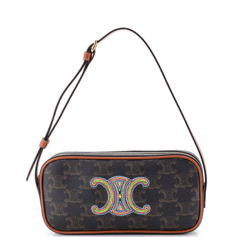 Celine Cuir Triomphe Camera Shoulder Bag Embroidered Triomphe Coated Canvas with Leather Small
