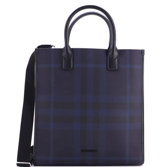 Burberry Convertible Tote London Check Coated Canvas with Leather Medium