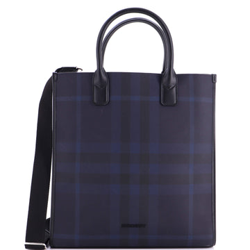 Burberry Convertible Tote London Check Coated Canvas with Leather Medium