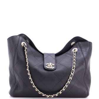 Chanel CC Turn Lock Shopping Bag Quilted Grained Calfskin Large