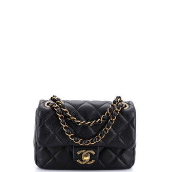 Chanel Textured CC Classic Single Flap Bag Quilted Caviar Mini