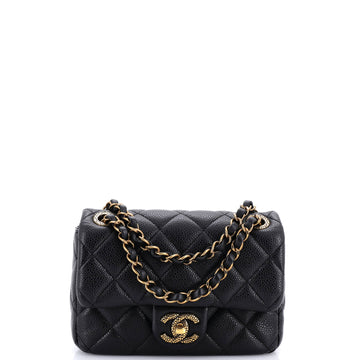 Chanel Textured CC Classic Single Flap Bag Quilted Caviar Mini