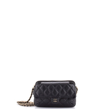 Chanel Foldable Classic Phone Holder with Chain Quilted Caviar with Printed Nylon