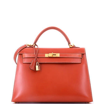 Hermes Kelly Handbag Orange Box Calf with Gold Hardware 32