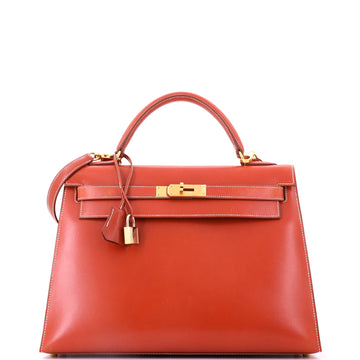 Hermes Kelly Handbag Orange Box Calf with Gold Hardware 32