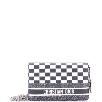 Christian Dior Flap Wallet on Chain Check Print Leather