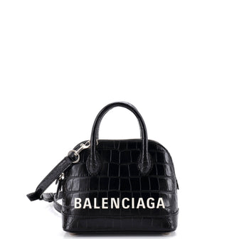 Balenciaga Logo Ville Bag Crocodile Embossed Leather XXS
