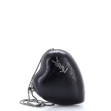 Saint Laurent Love Heart Chain Box Clutch Crocodile Embossed Leather