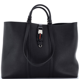 Gucci Web Buckle Top Handle Tote Leather XL