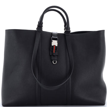 Gucci Web Buckle Top Handle Tote Leather XL
