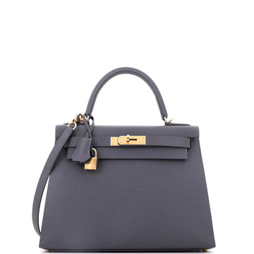 Hermes Kelly Handbag Grey Epsom with Permabrass Hardware 28