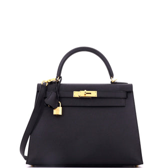 Hermes Kelly Handbag Black Epsom with Gold Hardware 28