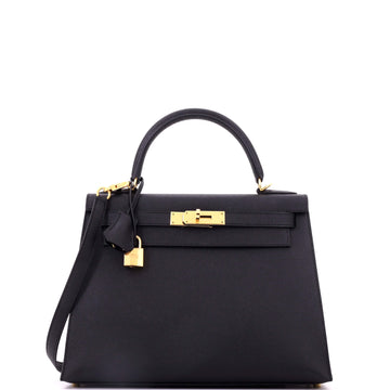 Hermes Kelly Handbag Black Epsom with Gold Hardware 28