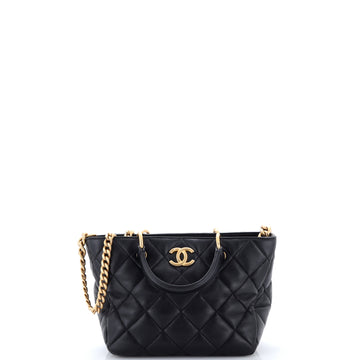Chanel CC Top Handle Chain Shopping Tote Quilted Lambskin Small
