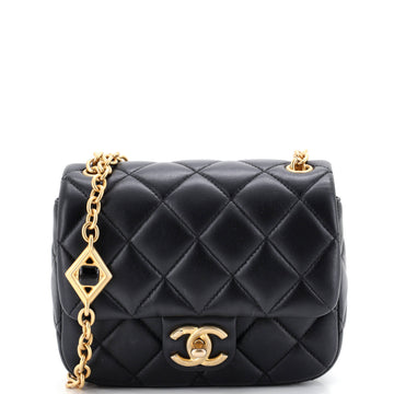 Chanel CC Enamel Pearl Charm Me Square Flap Bag Quilted Lambskin Mini