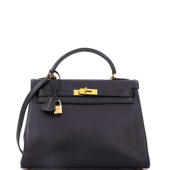 Hermes Kelly Handbag Black Ardennes with Gold Hardware 32