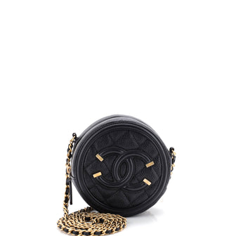 Chanel Filigree Round Clutch with Chain Quilted Caviar Mini