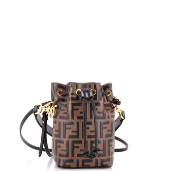 Fendi Mon Tresor Bucket Bag Zucca Embossed Leather Mini