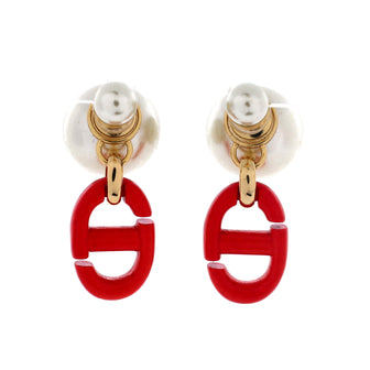 Christian Dior Tribales Dangle Stud Earrings Metal with Resin and Faux Pearls
