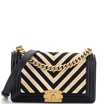 Chanel Boy Flap Bag Braided Chevron Calfskin and Lambskin Old Medium