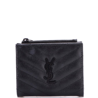 Saint Laurent Classic Monogram Zipped Card Case Matelasse Chevron Leather