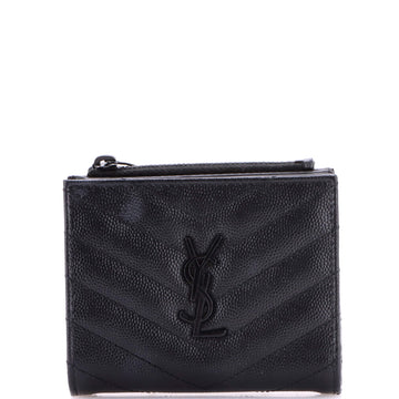 Saint Laurent Classic Monogram Zipped Card Case Matelasse Chevron Leather