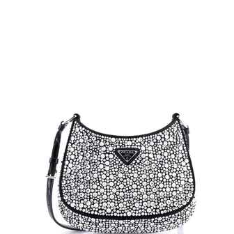 Prada Cleo Shoulder Bag Crystal Embellished Satin Small