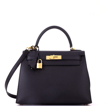 Hermes Kelly Handbag Black Epsom with Gold Hardware 28