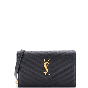 Saint Laurent Classic Monogram Wallet on Chain Matelasse Chevron Leather Small