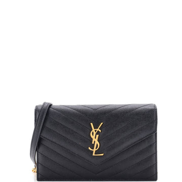 Saint Laurent Classic Monogram Wallet on Chain Matelasse Chevron Leather Small