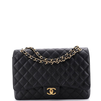 Chanel Vintage Classic Double Flap Bag Quilted Caviar Maxi