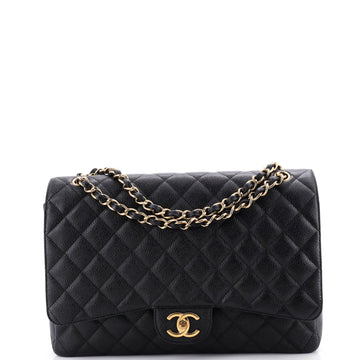 Chanel Vintage Classic Double Flap Bag Quilted Caviar Maxi